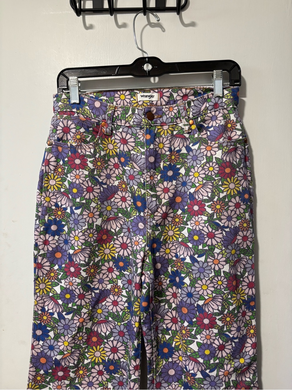 Wrangler Wanderer High Rise Flare Jeans Flower Floral Print Hippie Size 28 - Picture 2 of 11